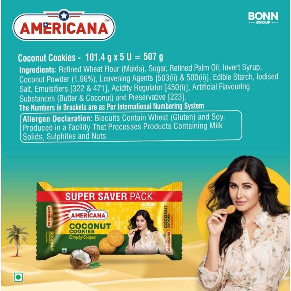 Americana Coconut Cookies - Crispy Crunchy Biscuits With Real Coconut Flavor - Family Pack