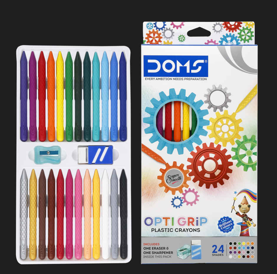 Doms 24 Shades Opti Grip Plastic Crayons