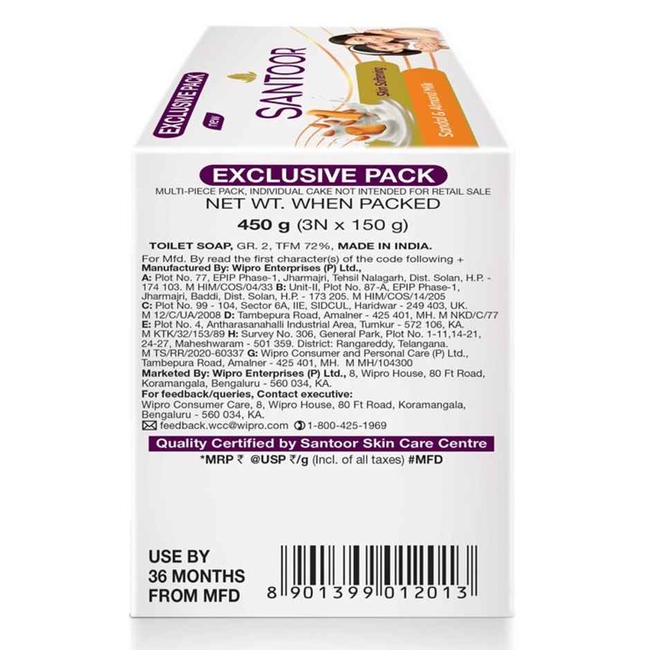 Santoor Skin Softening Sandal and Almond Milk Bathing Soap With Anti-Aging Properties