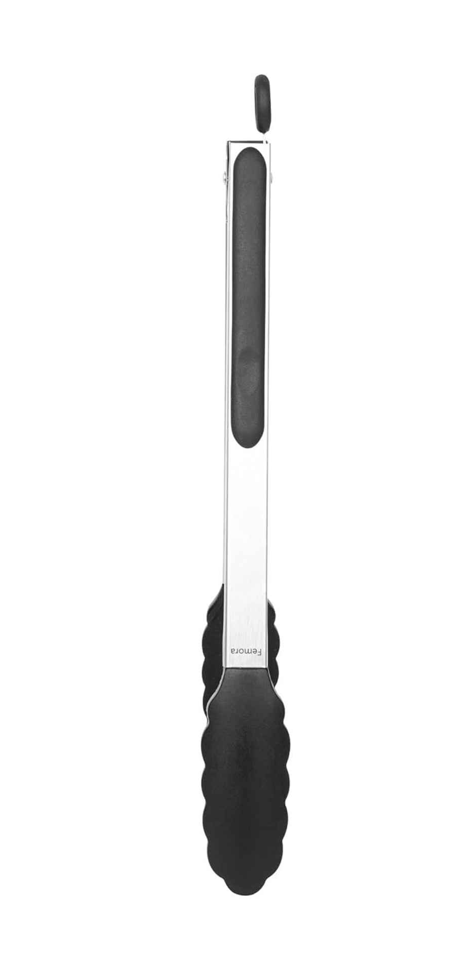 Femora Premium Virgin Silicone Food Tongs With Grip Handle (9 Inches) Black