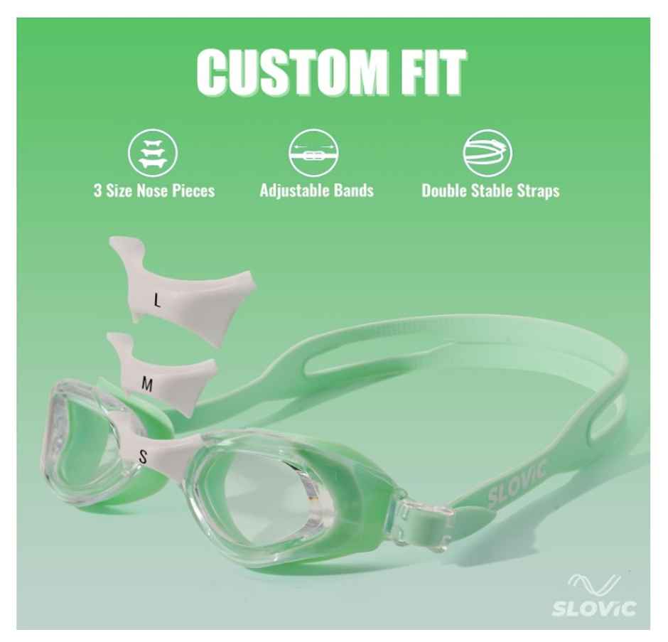 Slovic Adult Swimming Goggles - Basic Maca Green, Anti-Fog with Adjustable Strap
