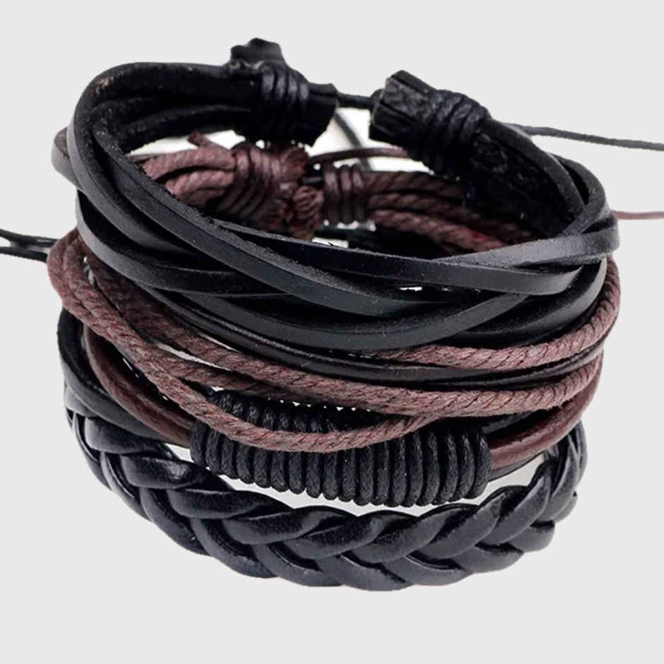 YouBella Bracelets for Men and Boys Black Leather Bracelet (YBBN - 92157)