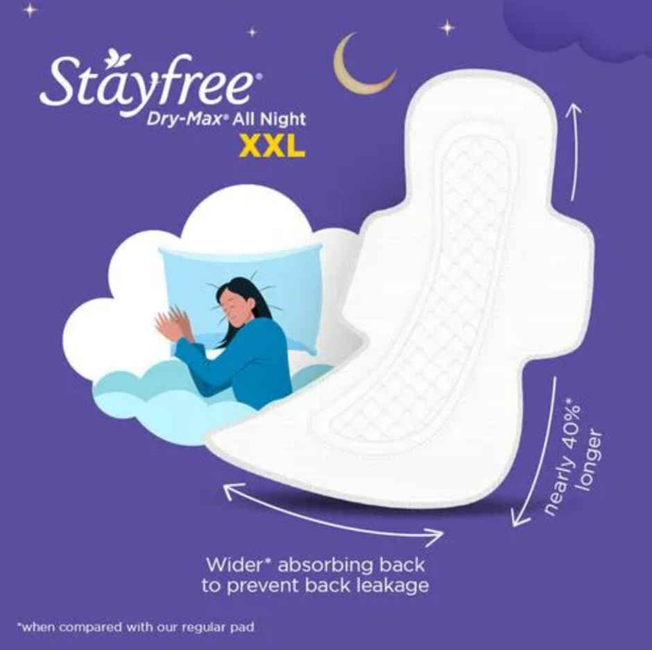 Stayfree Dry Max All Nights Sanitary Pads | XXL | 7 pcs