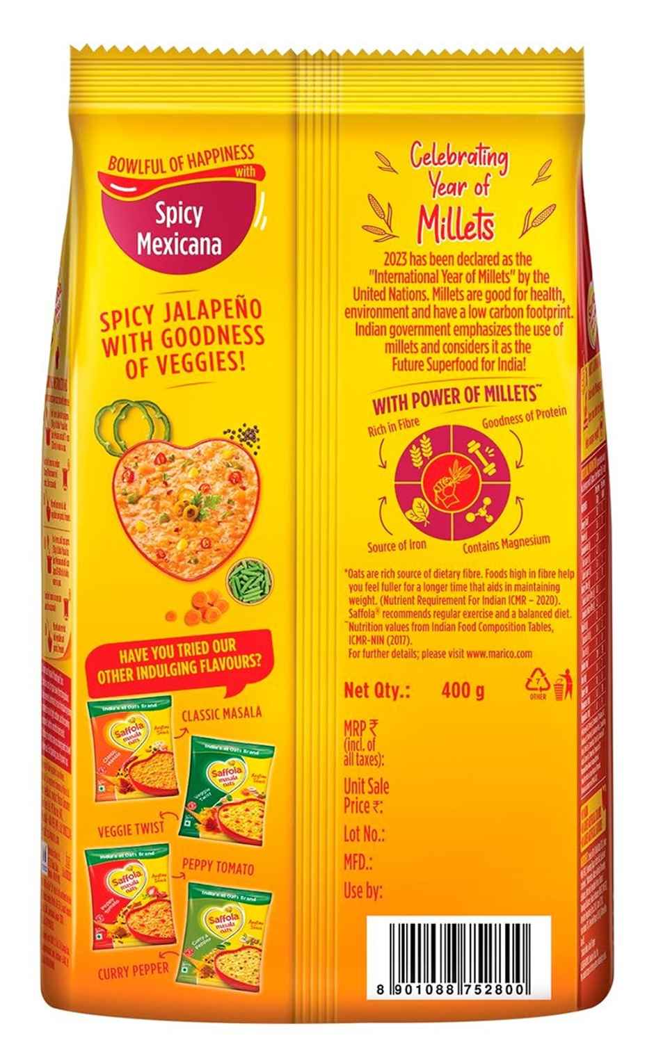 Saffola Masala Oats Spicy Mexican, Healthy & Tasty, Anytime Snack
