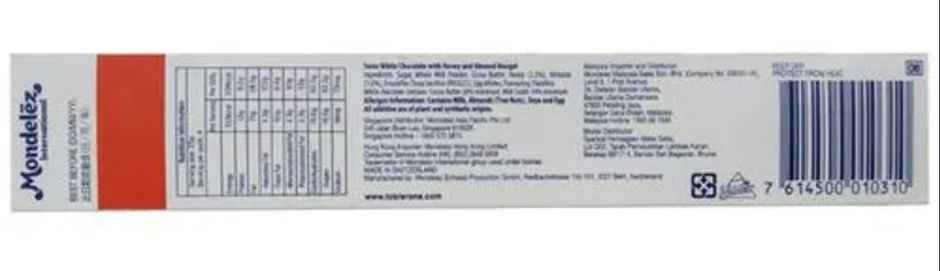 Toblerone White Chocolate with Honey & Almond Nougat Pouch