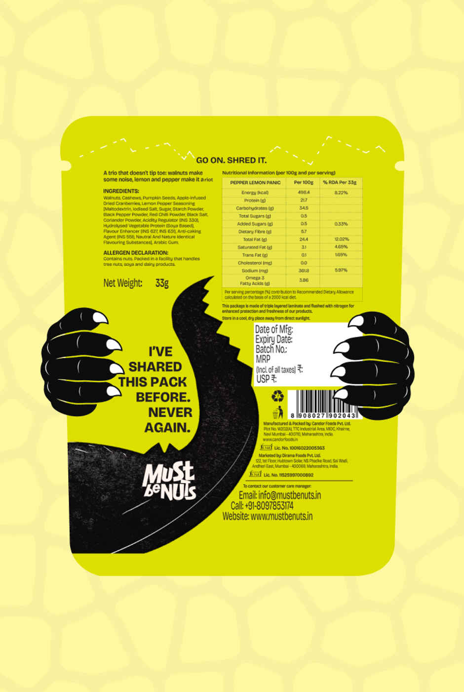 Must Be Nuts Pepper Lemon Panic Omega 3 Mix | Goodness of Walnuts 
