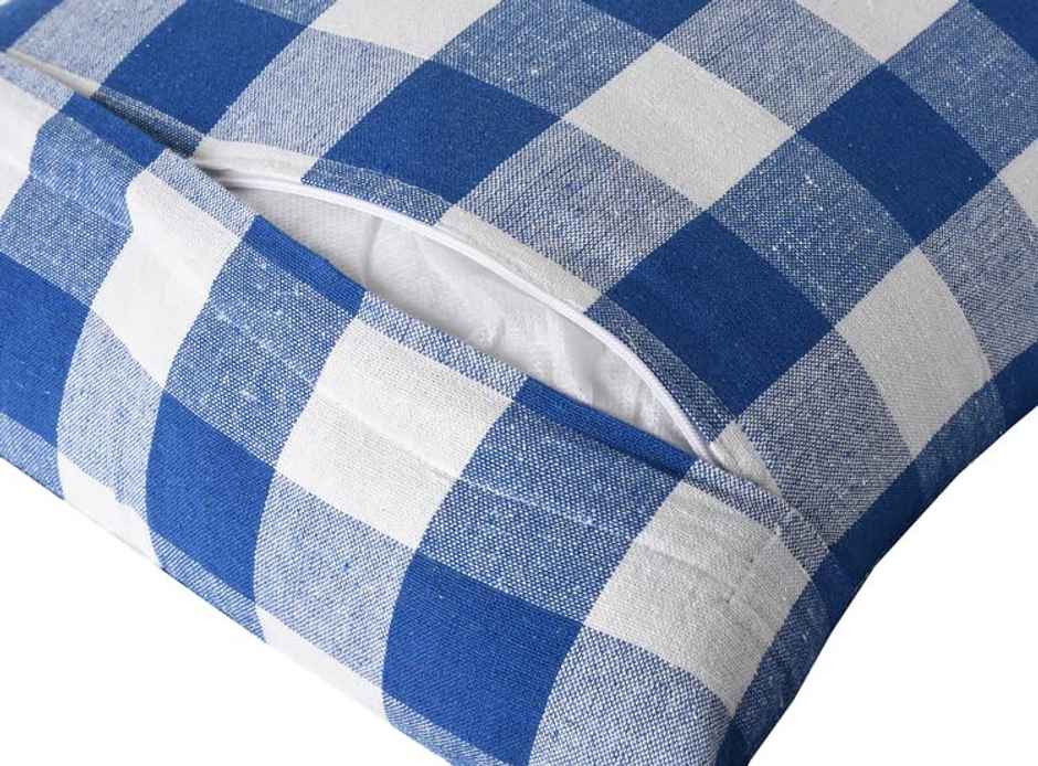 Lushomes Cotton Cushion Covers - Blue-White Checks | 16 x 16 inch