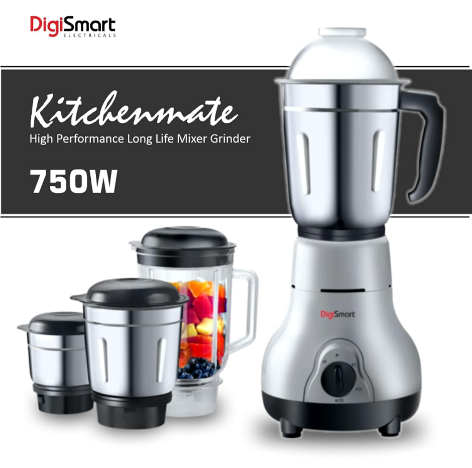 Digismart Kitchen Mate 750 Watt Mixer Grinder With 4 Jars Comes - Grey & Black