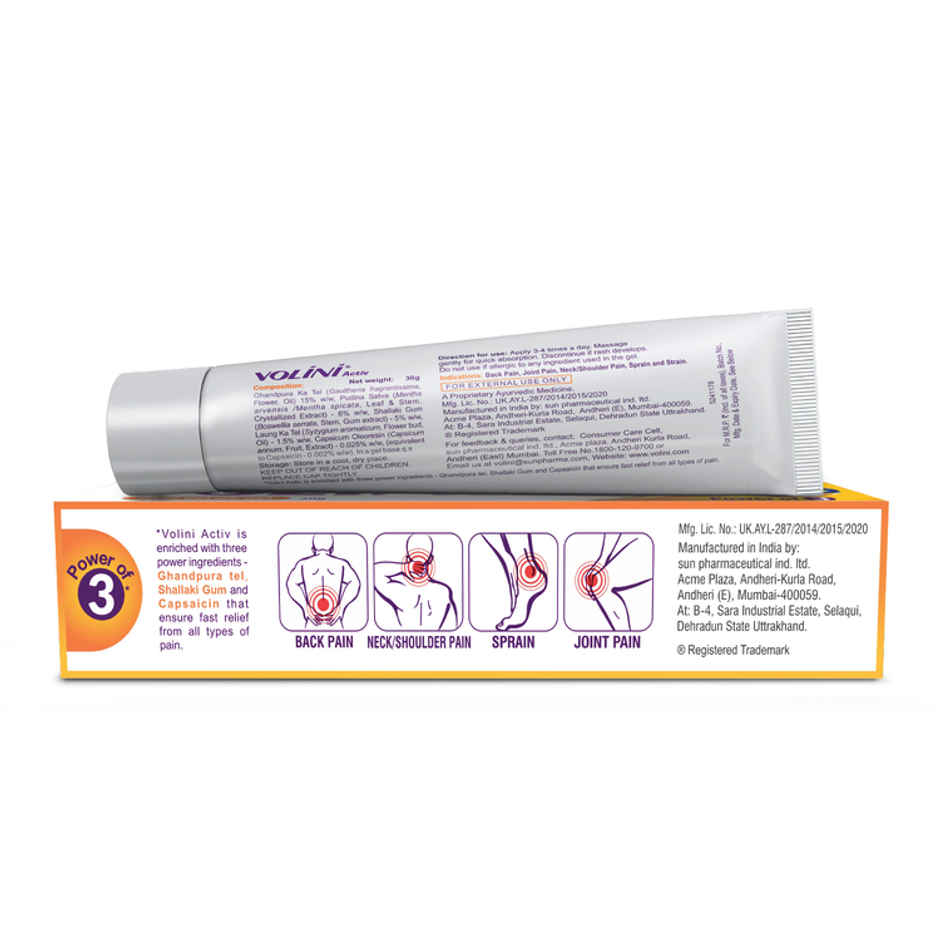 Volini Activ Pain Relief Gel for Sprain, Muscle, Joint, Neck & Low Back Pain
