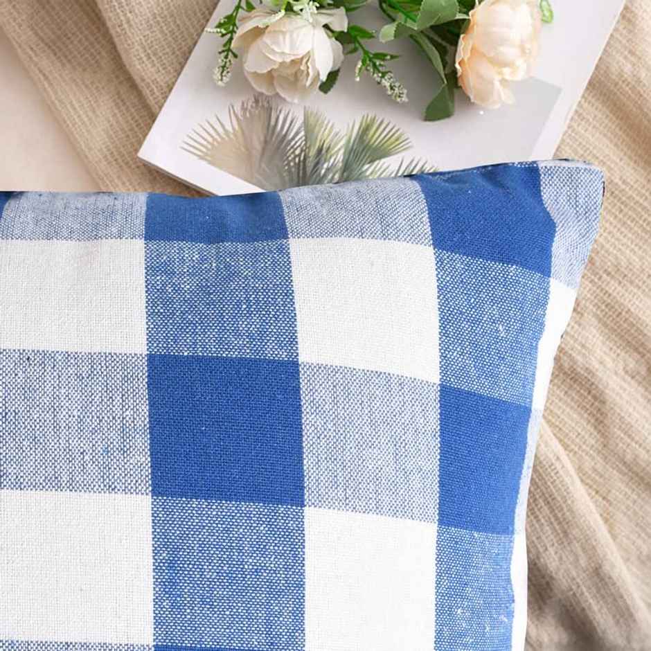 Lushomes Cotton Cushion Covers - Blue-White Checks | 16 x 16 inch