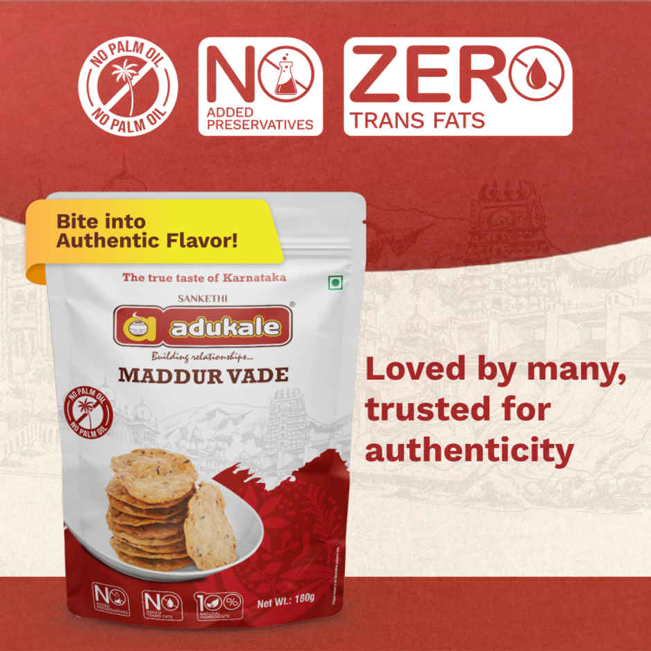 Adukale Kayi Kodubale (Coconut Kodubale) 180.0 Gram (180g) & Adukale Maddur Vade 180.0 Gram (180g) Combo