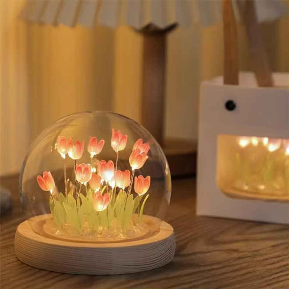 DesiDiya Round Tulip Crystal Ball LED Night Light For Valentine For Girlfriend, Wife, Love One