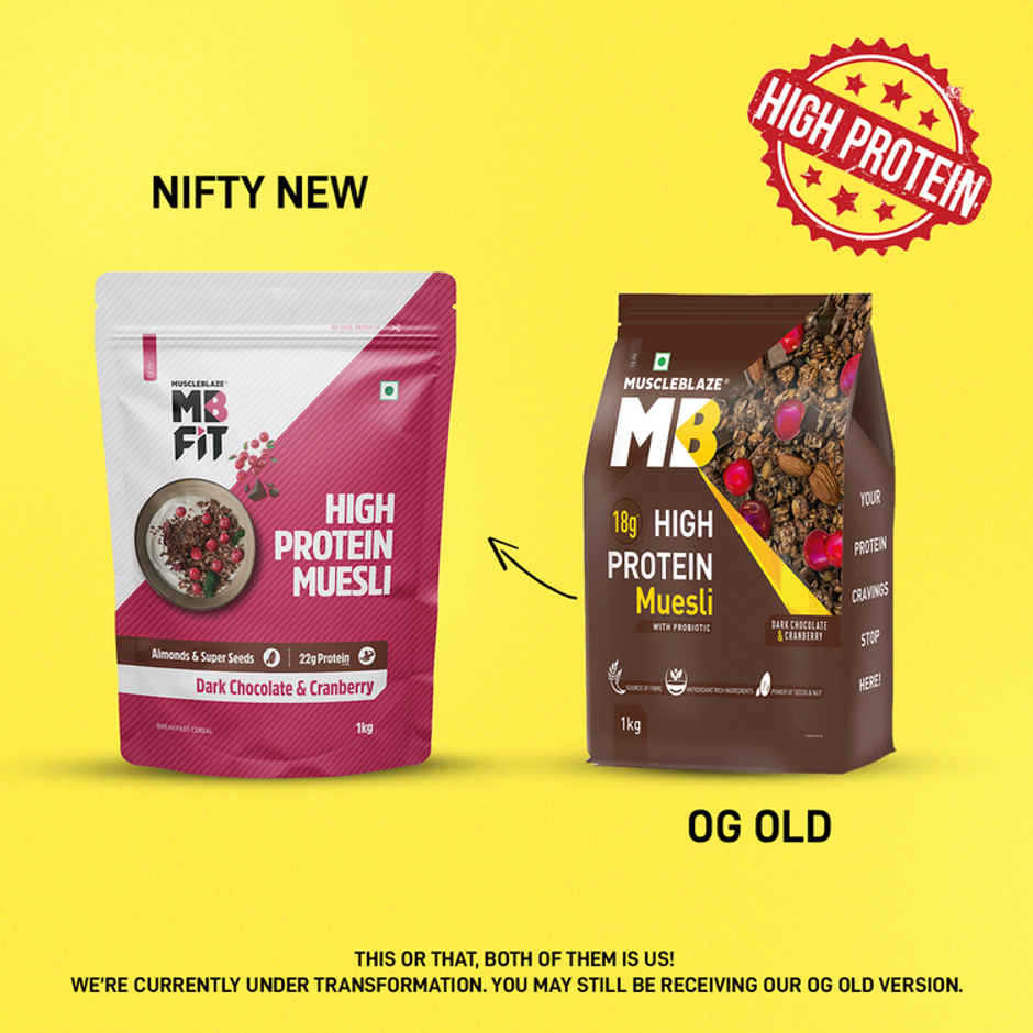 MuscleBlaze Fit High Protein Muesli (Dark Chocolate & Cranberry, 1kg) | 22g Protein