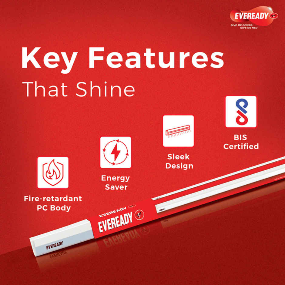 Eveready Ultraslim 10W LED Batten, Cool Day Light | 6500K, Stylish, Durable Lighting Solution