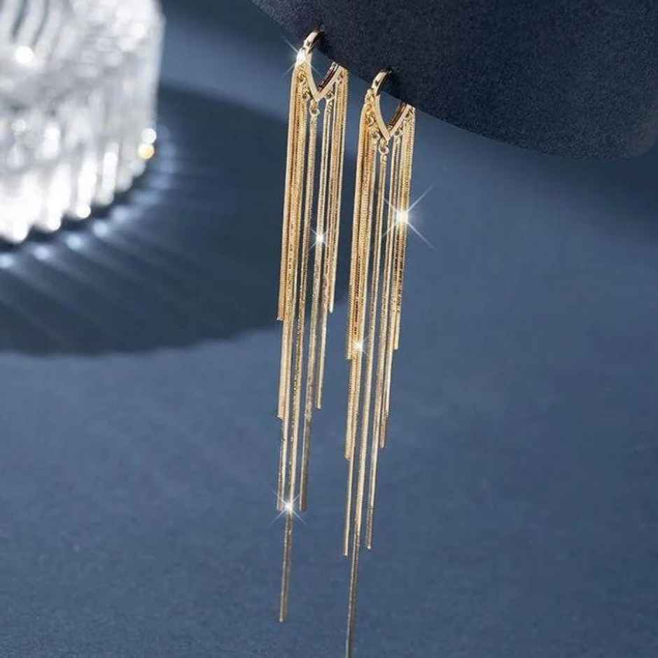 Estailo Fashion As Pretty As golden Long Chain Earrings | E0001364 | Gold