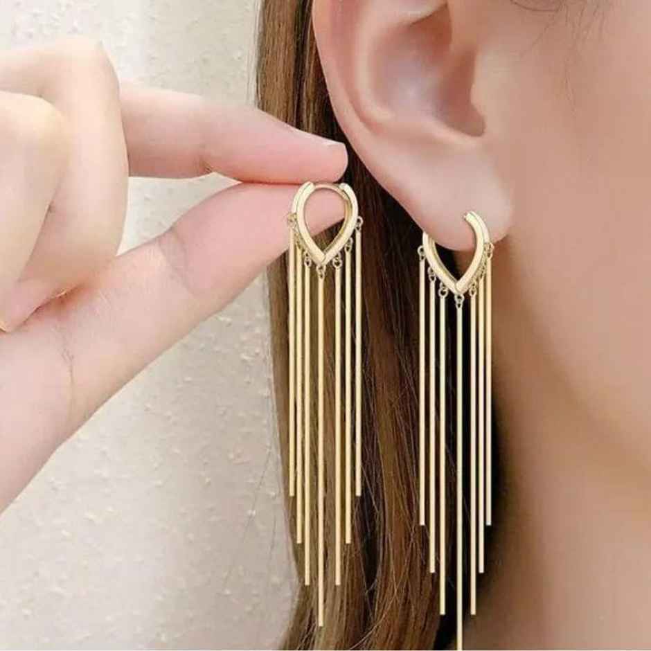 Estailo Fashion As Pretty As golden Long Chain Earrings | E0001364 | Gold