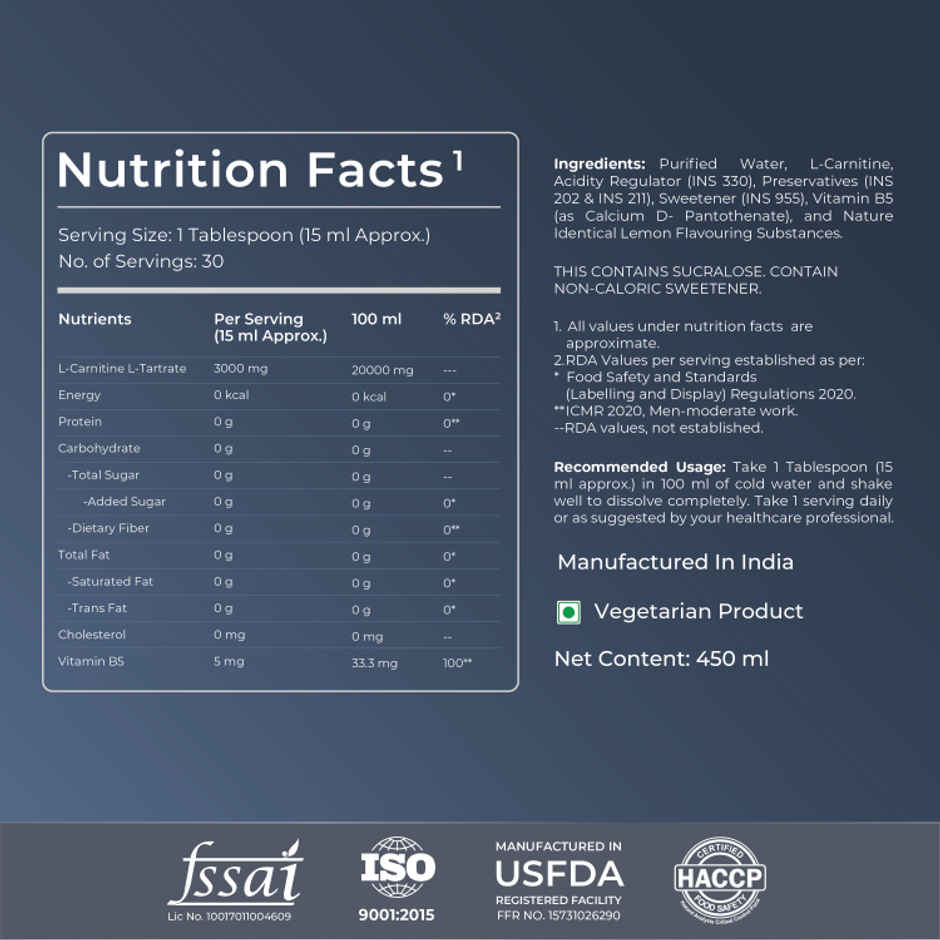 Nutrabay Pro L-Carnitine Liquid 3000Mg Lemon