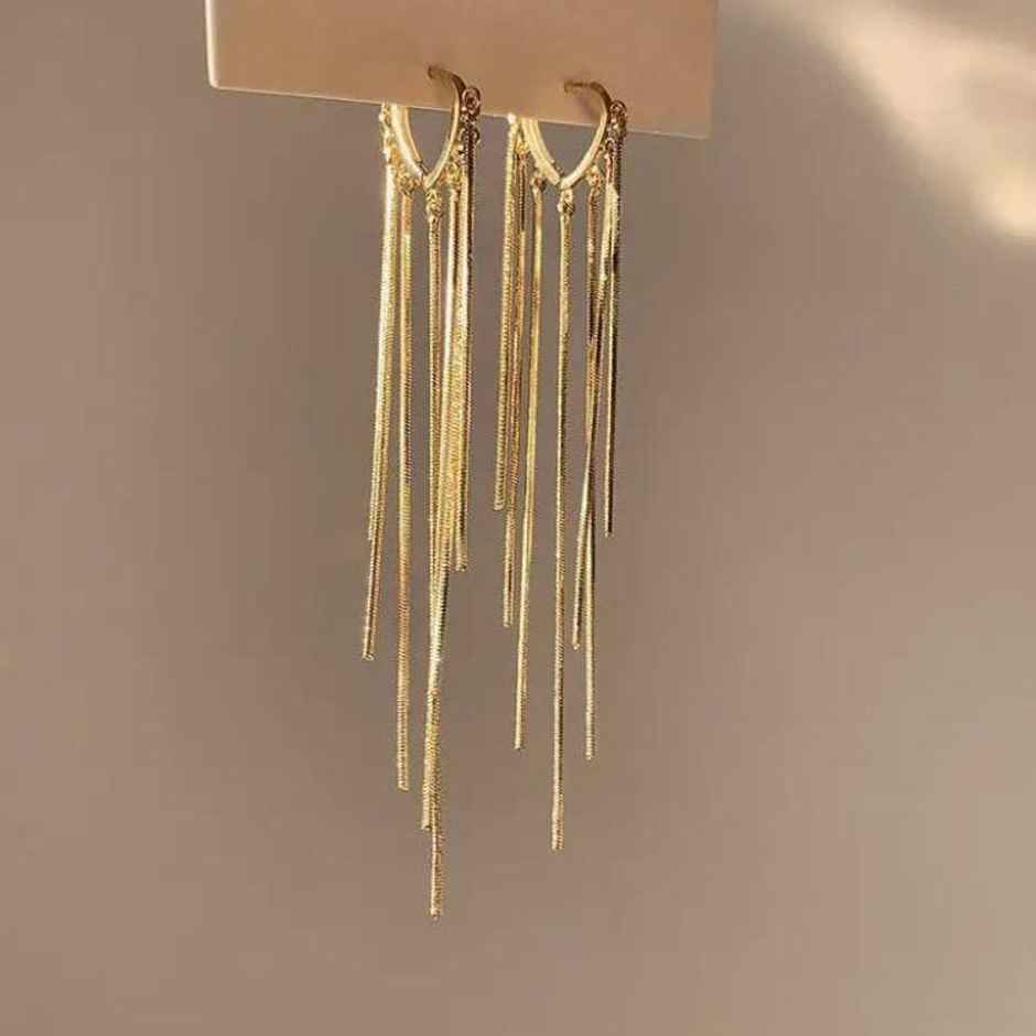 Estailo Fashion As Pretty As golden Long Chain Earrings | E0001364 | Gold