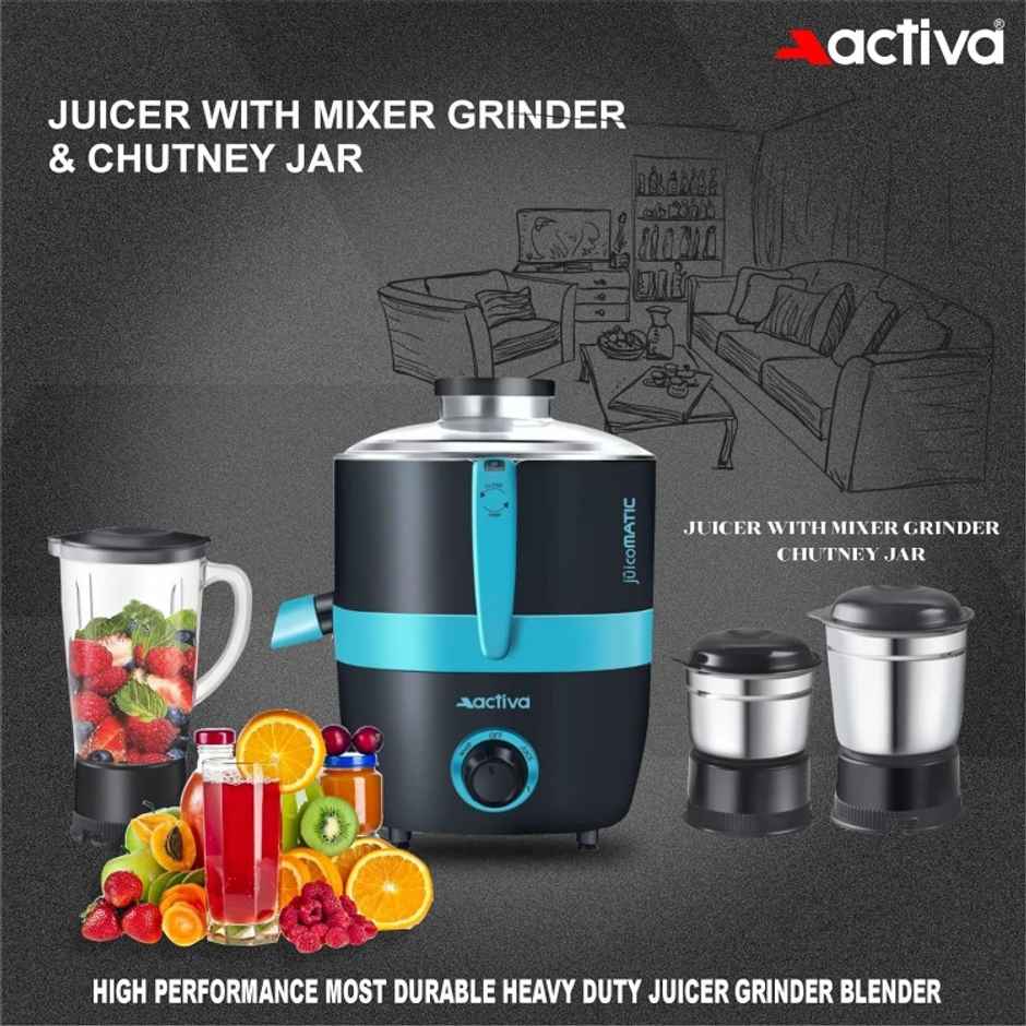 Activa Juicomatic Powerful 600 Watt Juicer Mixer Grinder,3 Jar, 600 Watts - Black