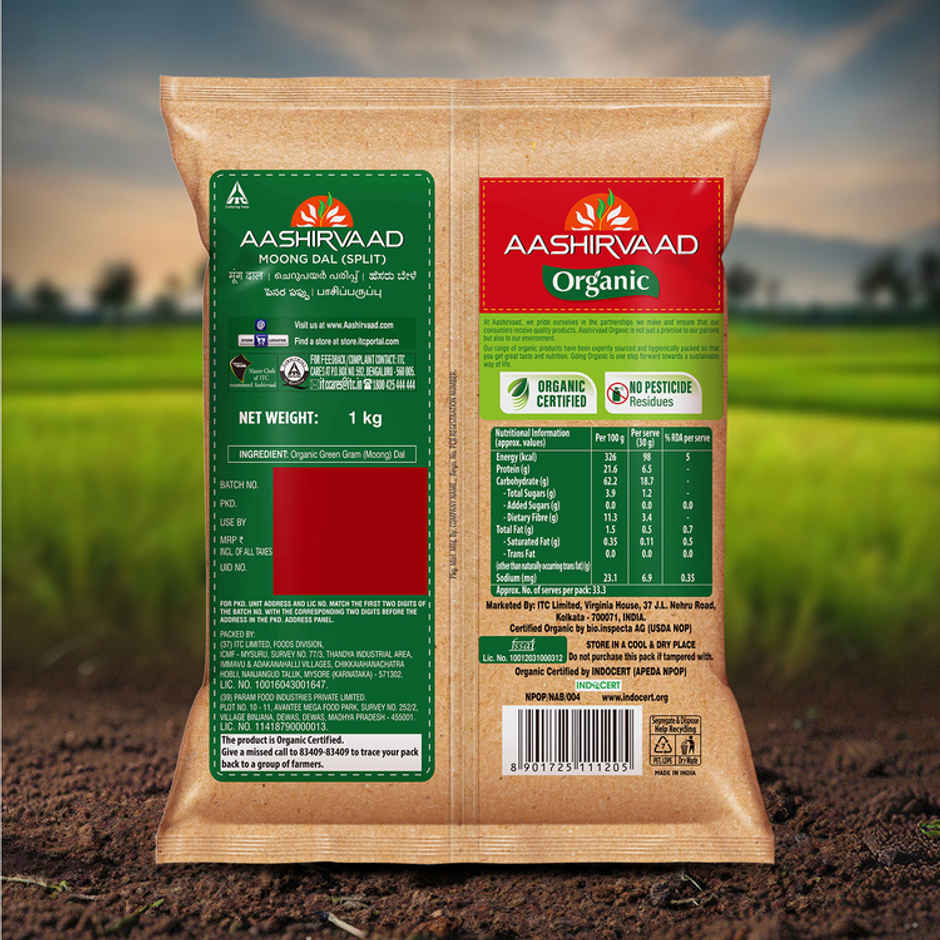 Aashirvaad Organic Moong Dal | Split | Dhuli | Rich in Protein