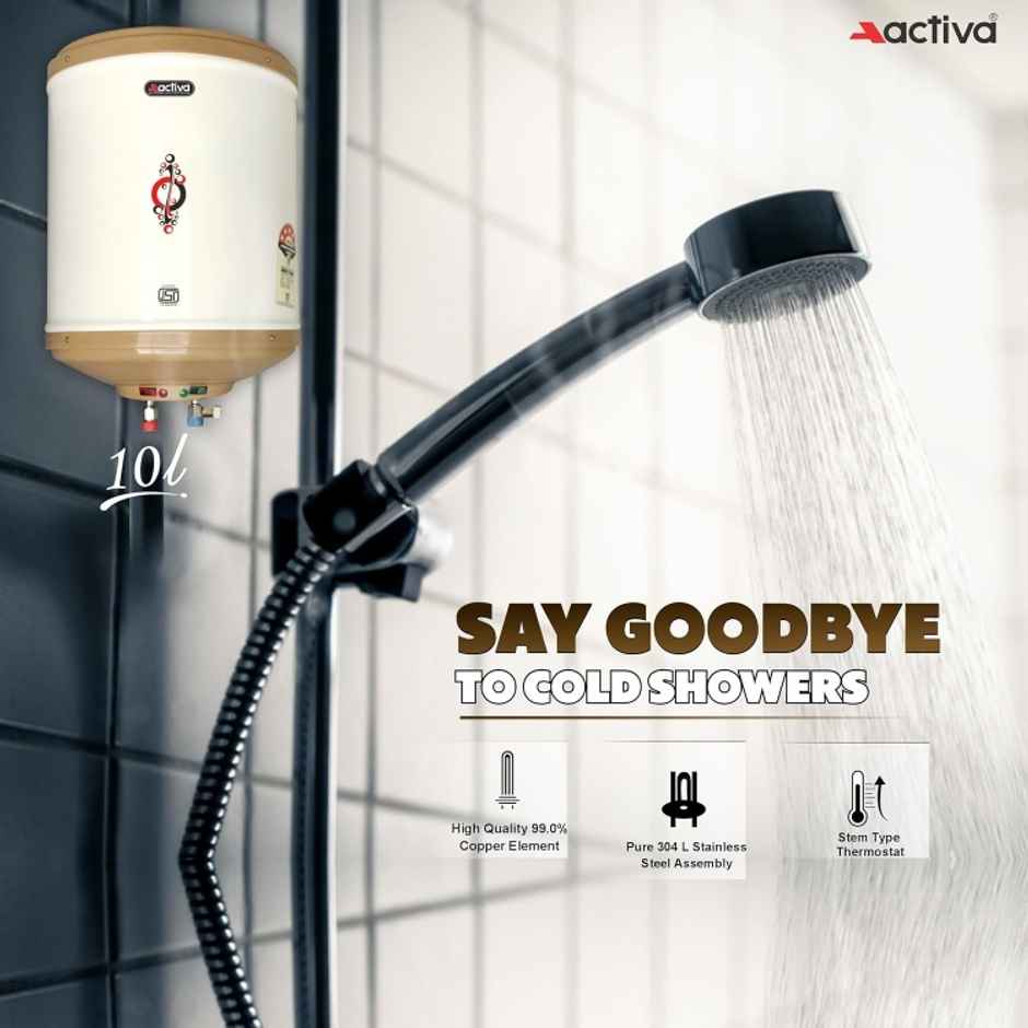 Activa Amazon 10 L Instant 3 Kva (0.8Mm)Anti Rust Coated Tank Geyser - Ivory
