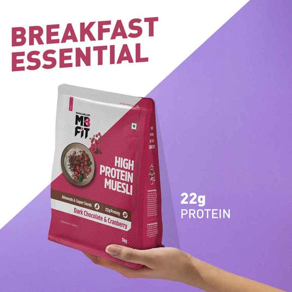 MuscleBlaze Fit High Protein Muesli (Dark Chocolate & Cranberry, 1kg) | 22g Protein