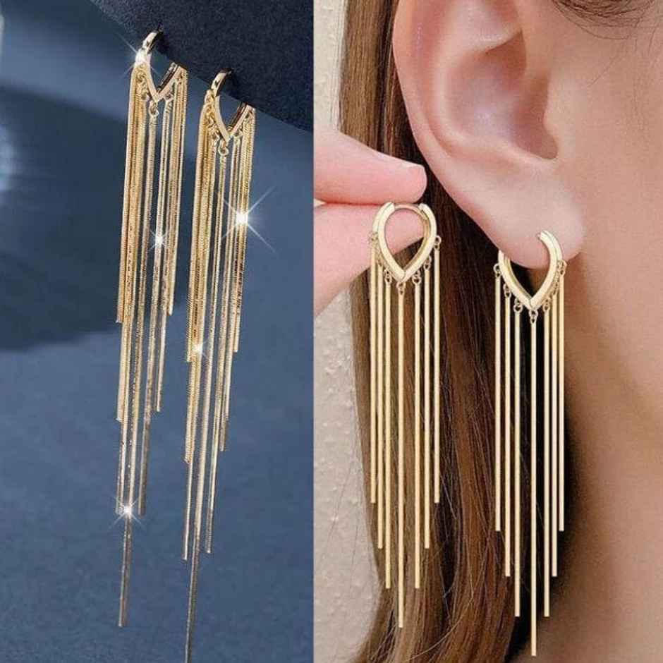 Estailo Fashion As Pretty As golden Long Chain Earrings | E0001364 | Gold
