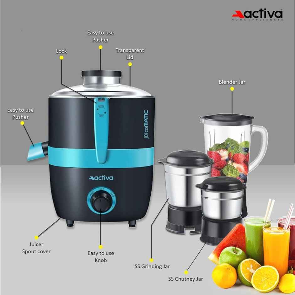 Activa Juicomatic Powerful 600 Watt Juicer Mixer Grinder,3 Jar, 600 Watts - Black
