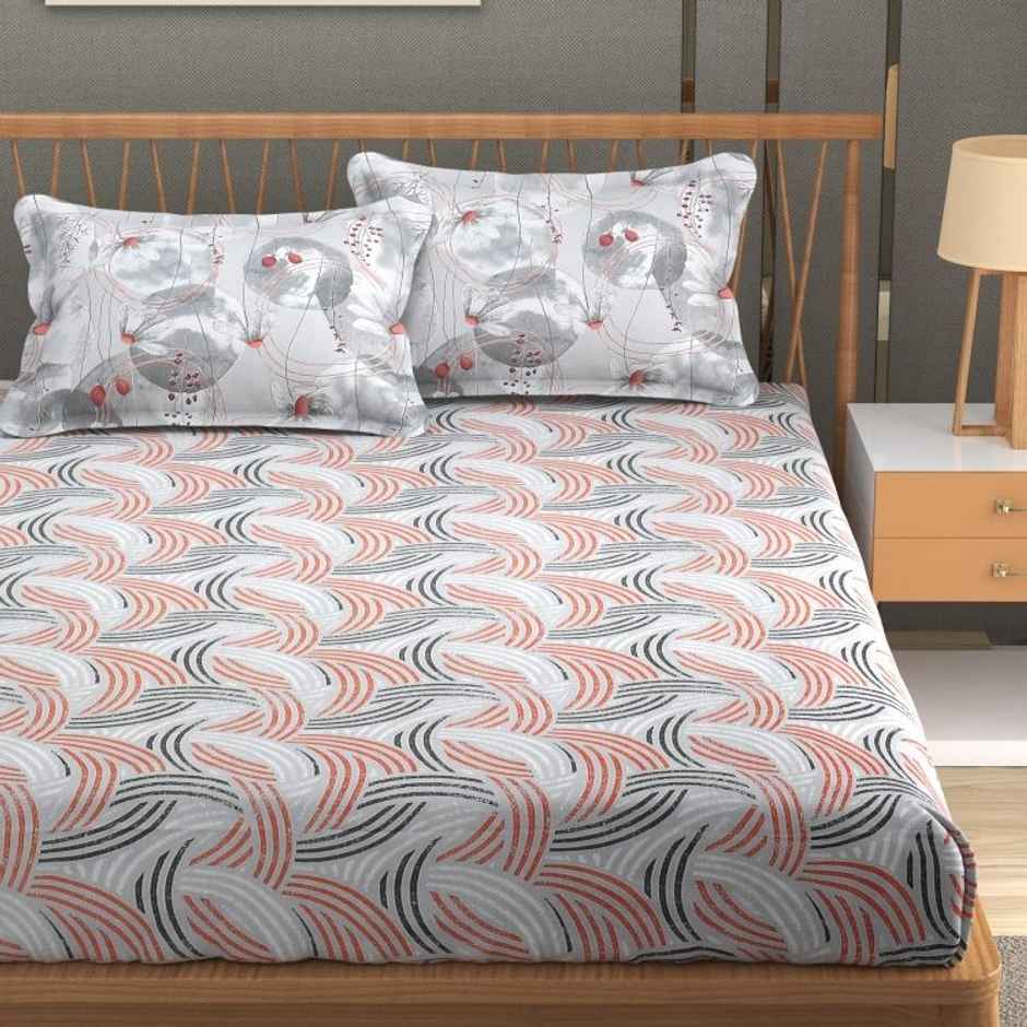 Florida Double Bed Cotton Bedsheet with 2 Pillow Cover | 228x275 cm | Grey