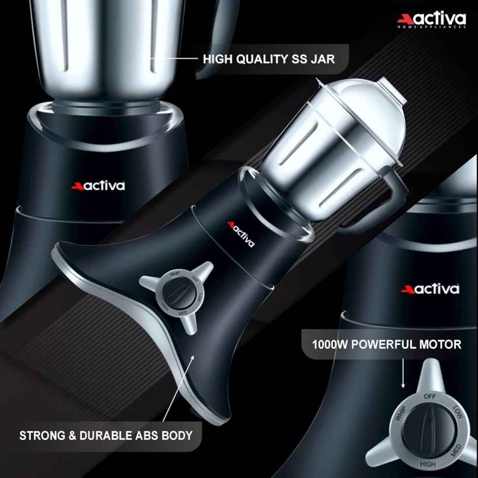 Activa Abs Super Chef 900 Watts Powerful Motor Mixer Grinder With 4 Jars | Black