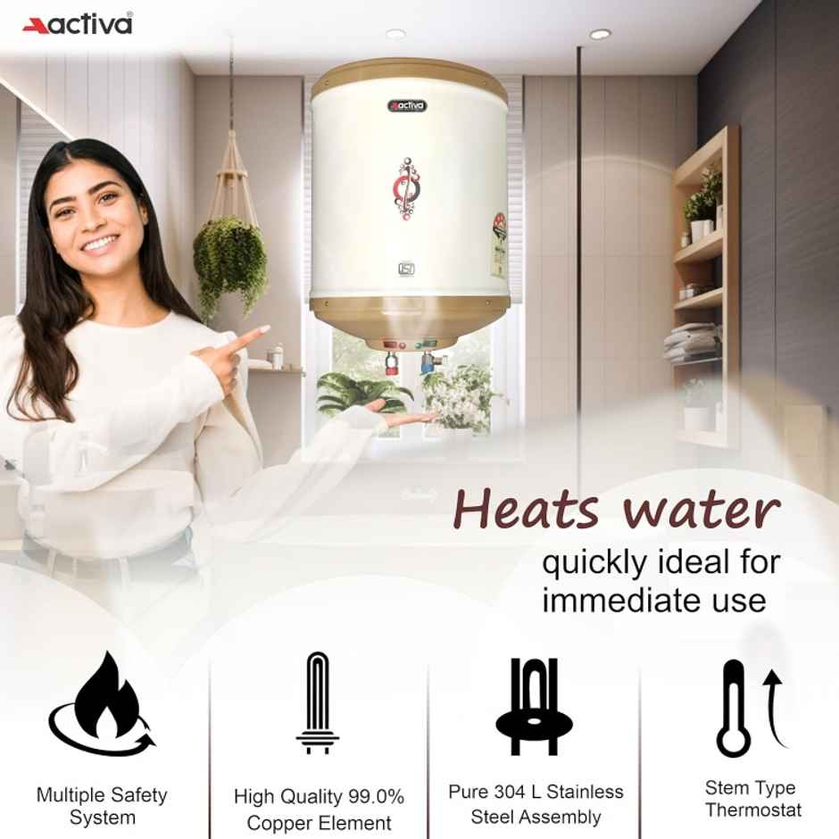 Activa Amazon 10 L Instant 3 Kva (0.8Mm)Anti Rust Coated Tank Geyser - Ivory