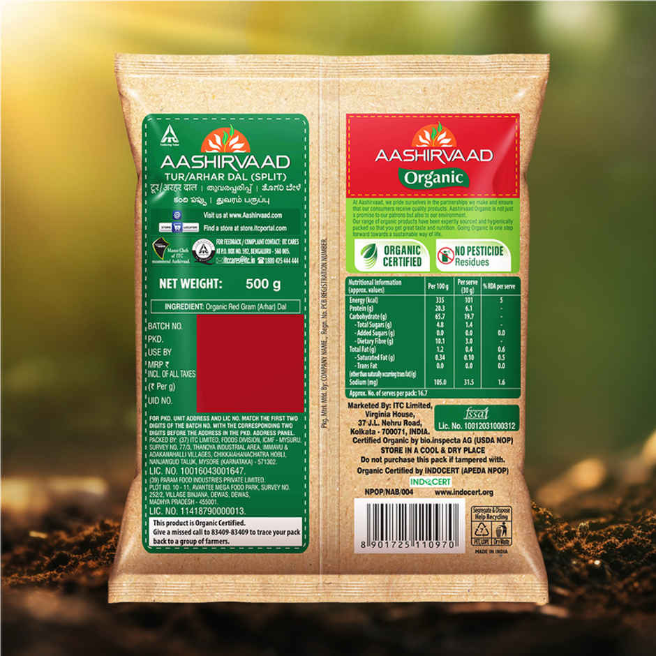 Aashirvaad Organic Arhar/Tur Dal | Rich in Protein