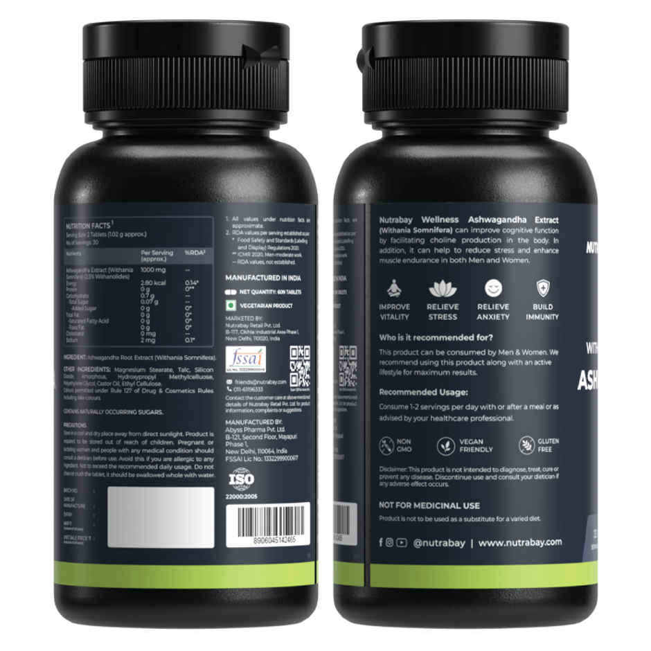 Nutrabay Wellness Ashwagandha Extract 1000Mg 60 Tablets