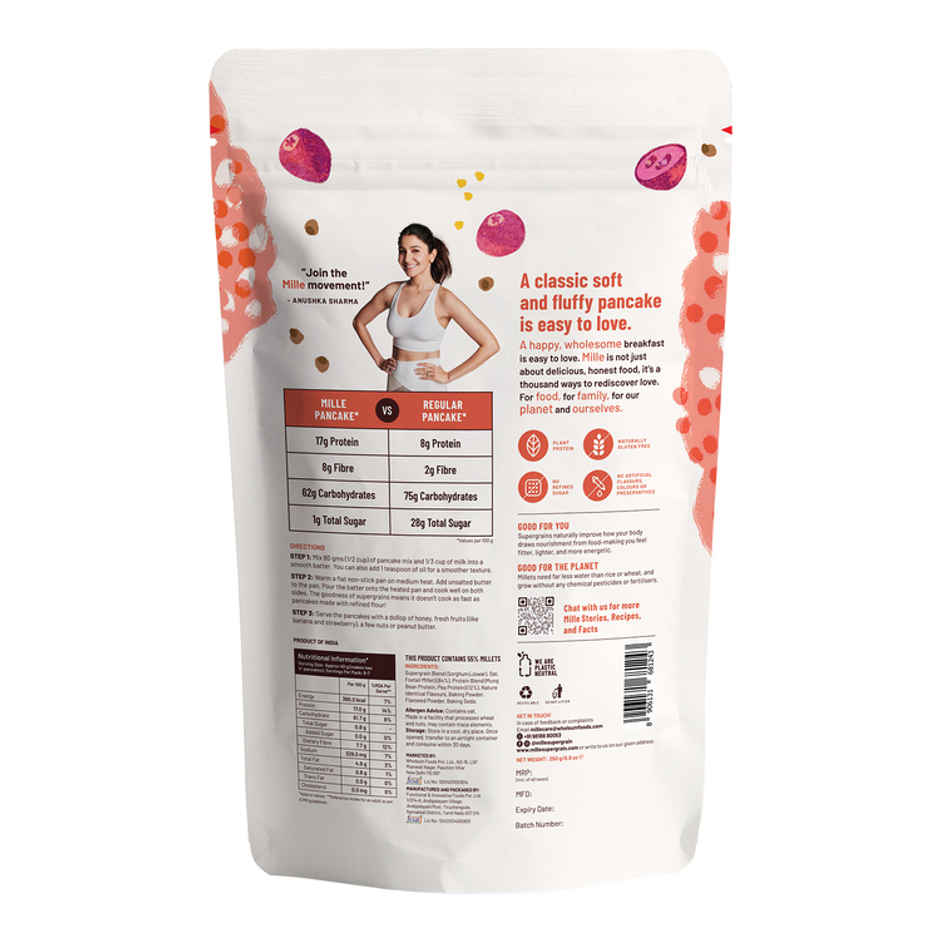 Mille Classic Pancake mix | Zero Sugar | No atta | No maida, Gluten free | 17g Protein | 8g Fibre