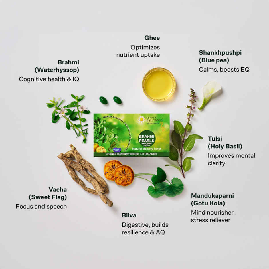 Kerala Ayurveda Brahmi Pearls 40 Capsules Stress Relief, Better Memory Booster For Adults & Kids