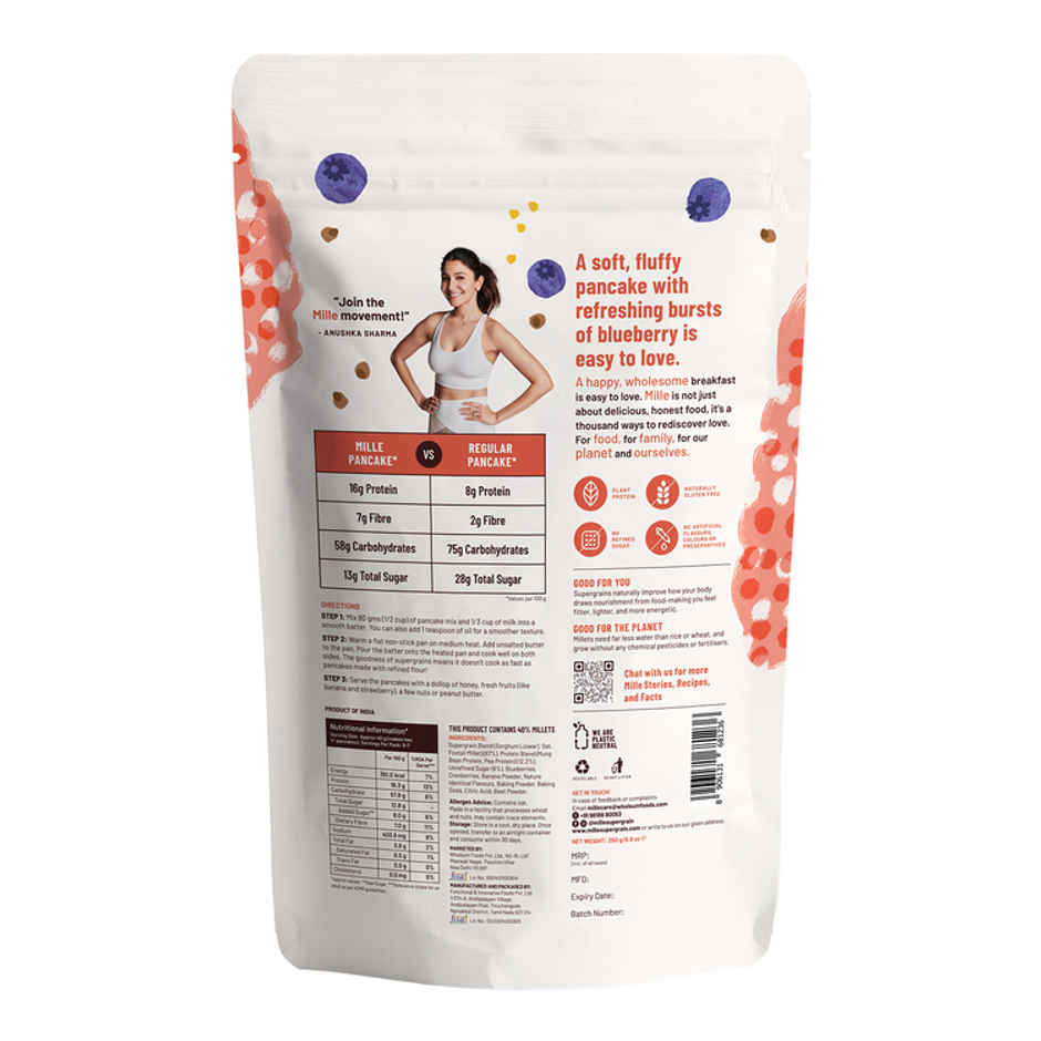 Mille Blueberry Pancake mix | Real blueberries | No atta | No maida | Raw natural sugar