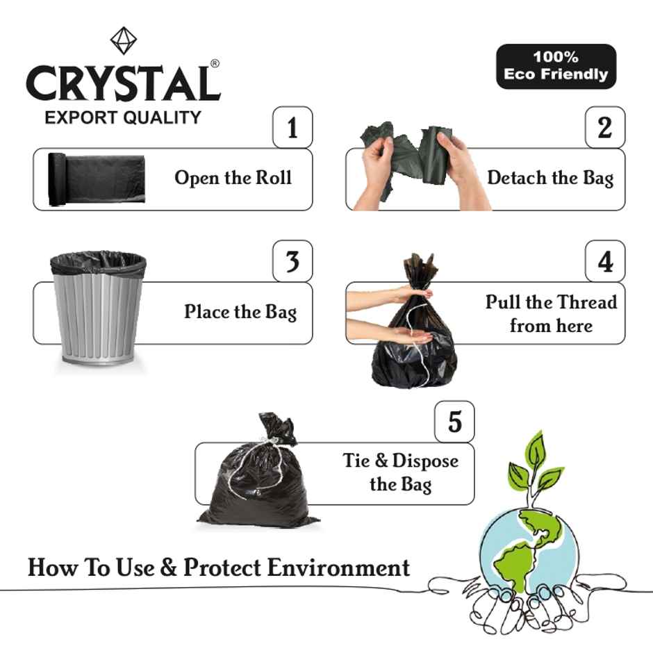 Crystal Small Black Garbage Bag Roll 17X19 Combo of 2