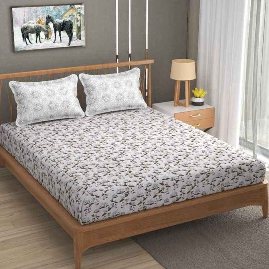 Florida Double Bed Cotton Bedsheet with 2 Pillow Cover | 228x275 cm Green