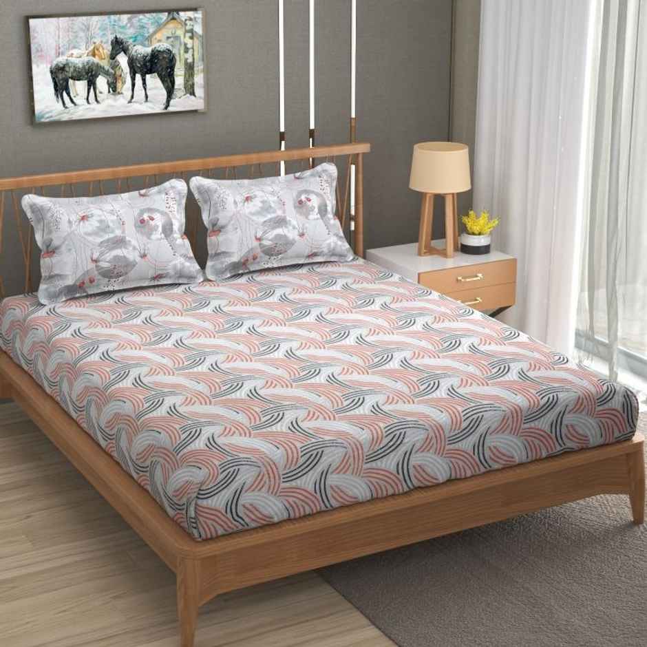 Florida Double Bed Cotton Bedsheet with 2 Pillow Cover | 228x275 cm | Grey