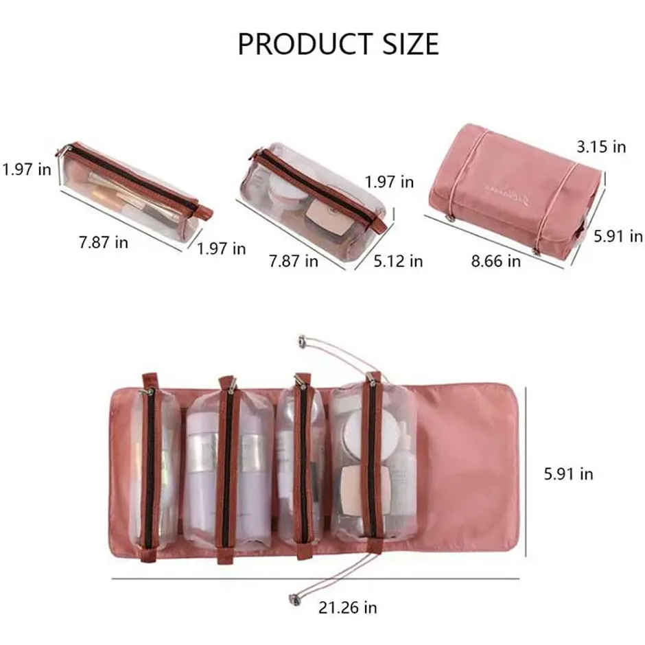 Lazer 4 in 1 Detachable Nylon Cosmetic Organizer Bag Baby Pink