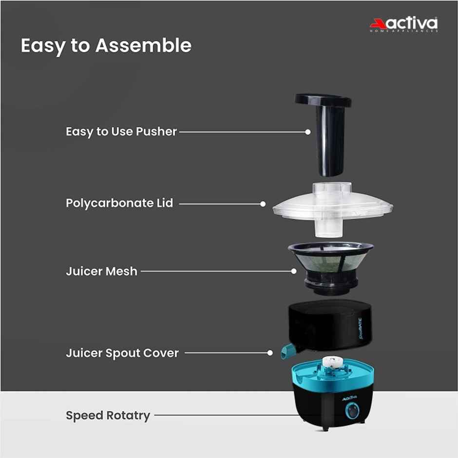 Activa Juicomatic Powerful 600 Watt Juicer Mixer Grinder,3 Jar, 600 Watts - Black