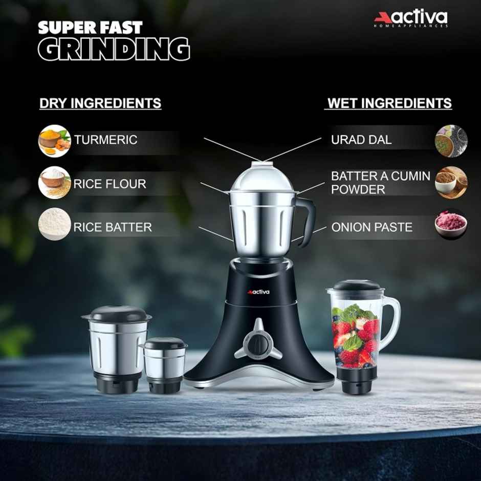 Activa Abs Super Chef 900 Watts Powerful Motor Mixer Grinder With 4 Jars | Black