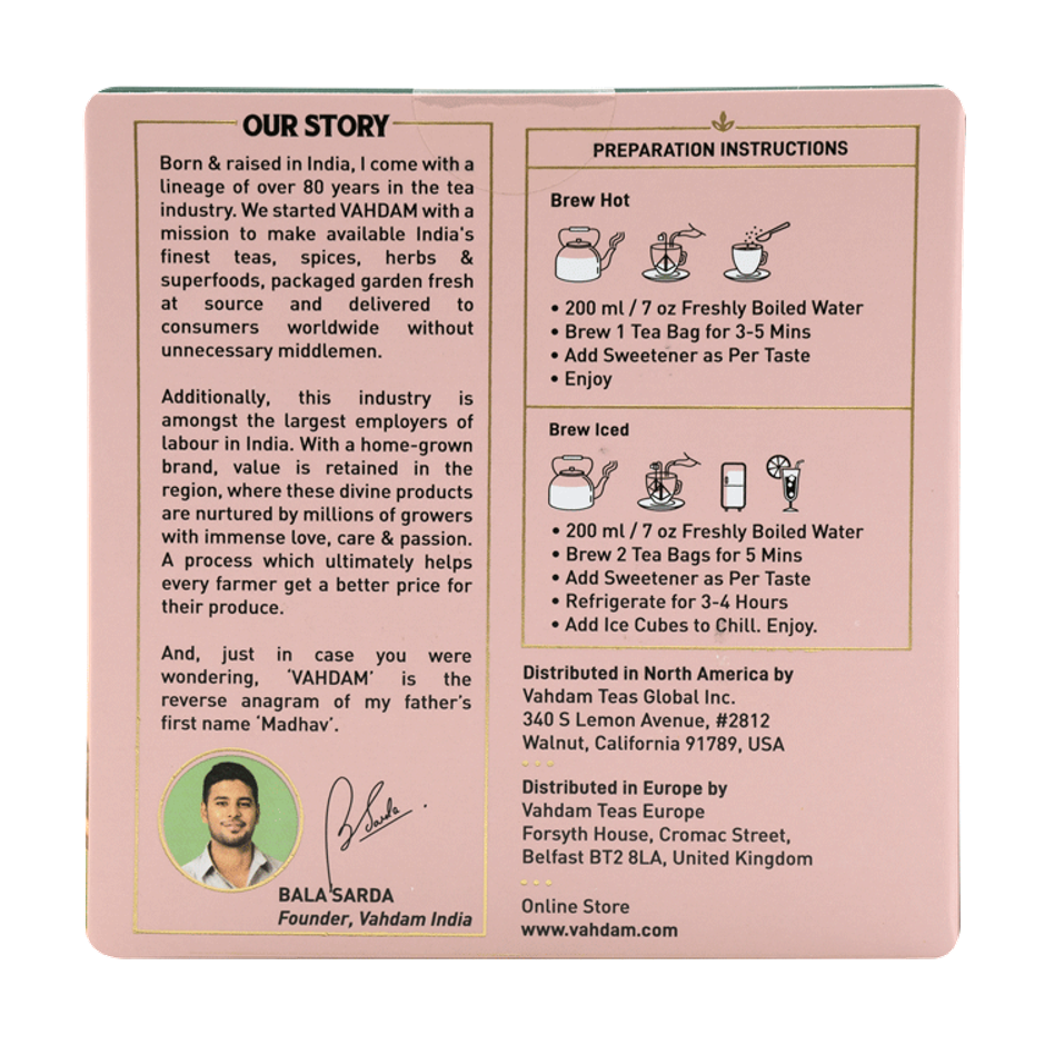 Vahdam Organic Hibiscus Rose 15 Herbal Tea - Nourishing, Hydrating, Calming & Fragrant Rose