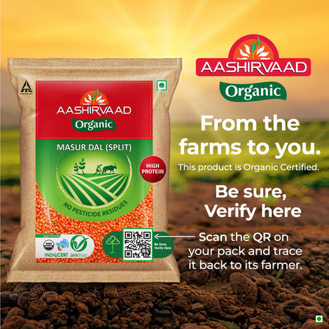 Aashirvaad Organic Unpolished Masur Dal | 100% Organic Red Lentil | Rich in Protein