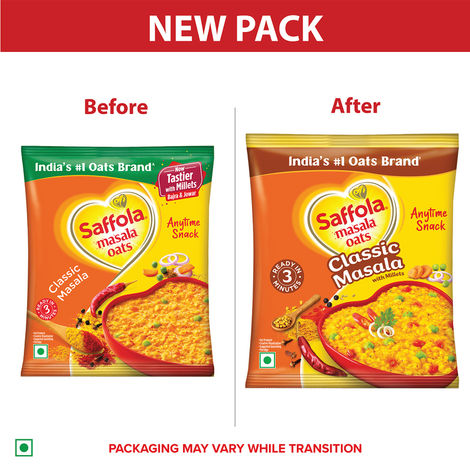 Saffola Masala Oats |Classic Masala | Anytime Snack | Ready in 3 mins | Millets Goodness