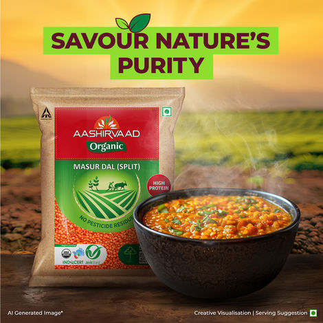 Aashirvaad Organic Unpolished Masur Dal | 100% Organic Red Lentil | Rich in Protein