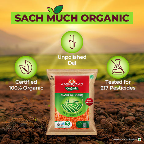 Aashirvaad Organic Unpolished Masur Dal | 100% Organic Red Lentil | Rich in Protein