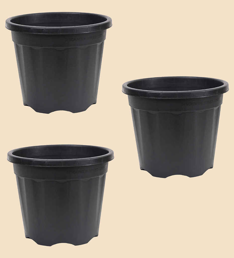 Ugaoo Garden Plastic Pots For Indoor Plants (8 Inch, Black Color Set Of 3) Plant Container Set