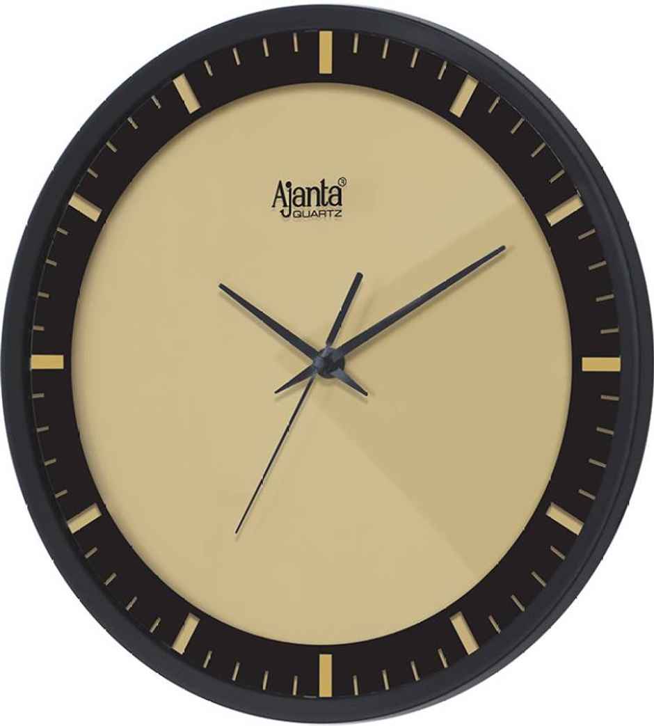 Ajanta Analog 30 cm x 29 cm Wall Clock | Gold | With Glass | Standard