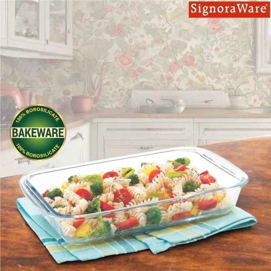 Signoraware Bake N Serve Rectangular Dish | 1000 ml | Clear | Baking Tray, Glass Bakeware